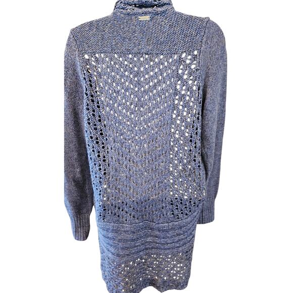 Eddie bauer circle knit cardigan blue warm winter EUC M tunic long length EUC - Picture 2 of 7